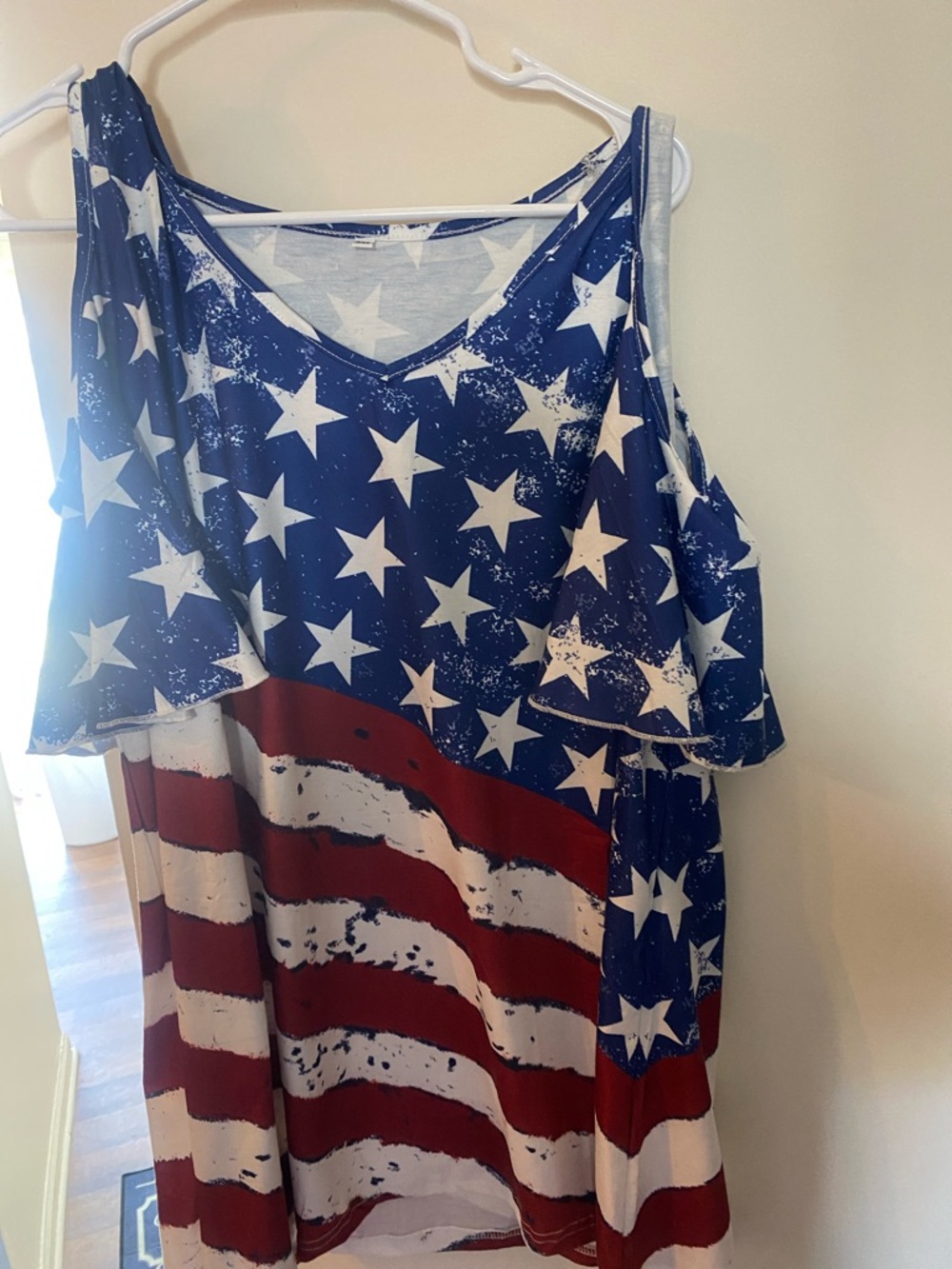 Patriotic Stars & Stripes Cold-Shoulder Tank Top